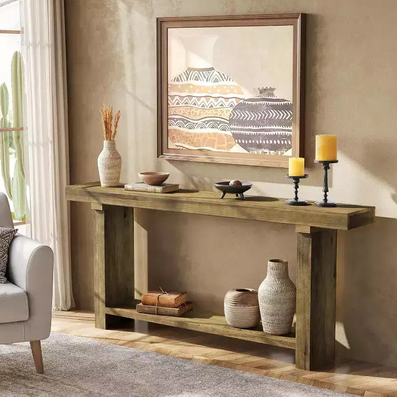 Tribesigns 70.9Table console en bois massif, table d'appoint de style rustique pour salon, entrée, couloir, foyer, marron foncé