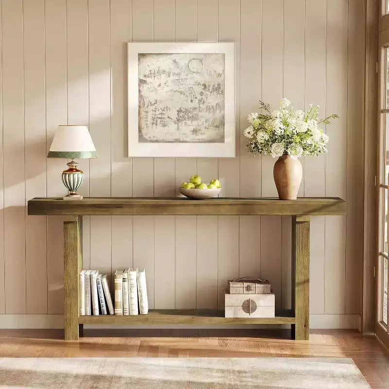 Tribesigns 70.9Table console en bois massif, table d'appoint de style rustique pour salon, entrée, couloir, foyer, marron foncé