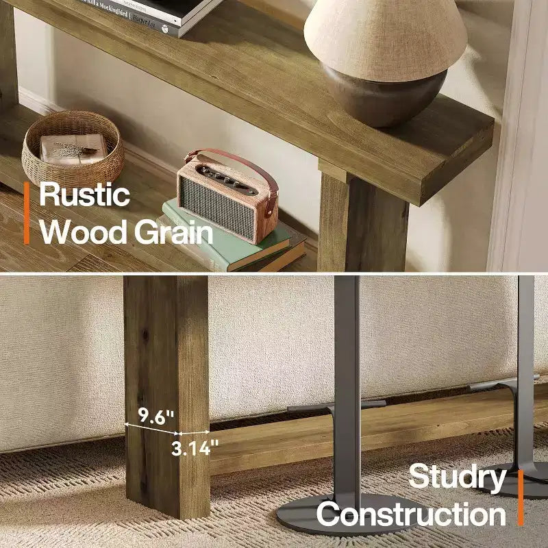 Tribesigns 70.9Table console en bois massif, table d'appoint de style rustique pour salon, entrée, couloir, foyer, marron foncé