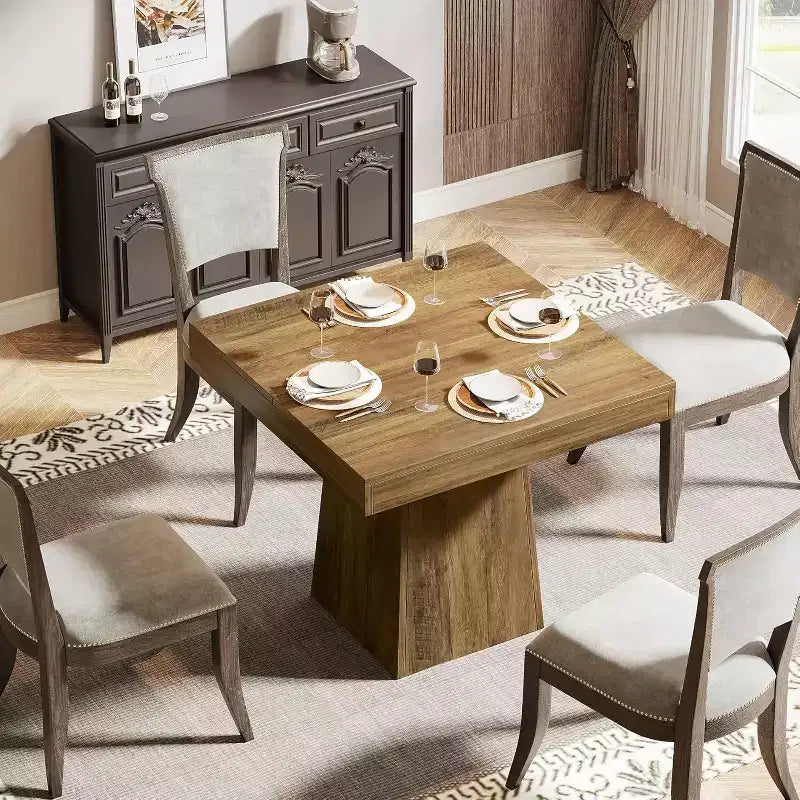 Table à manger carrée Lantine pour 4 personnes, table de cuisine de 80 cm avec base piédestal robuste, table de ferme pour salle à manger, cuisine