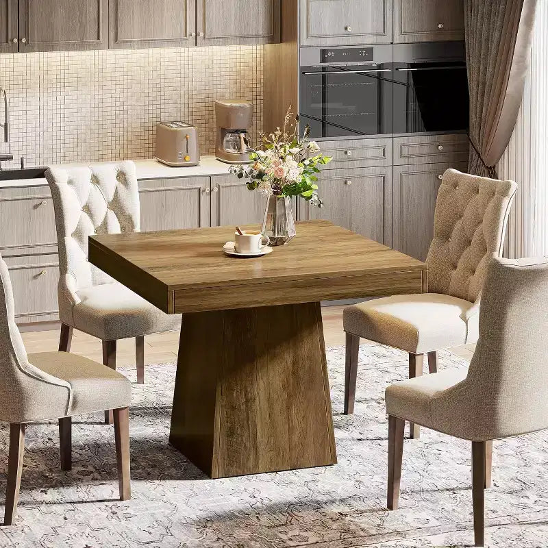 Table à manger carrée Lantine pour 4 personnes, table de cuisine de 80 cm avec base piédestal robuste, table de ferme pour salle à manger, cuisine