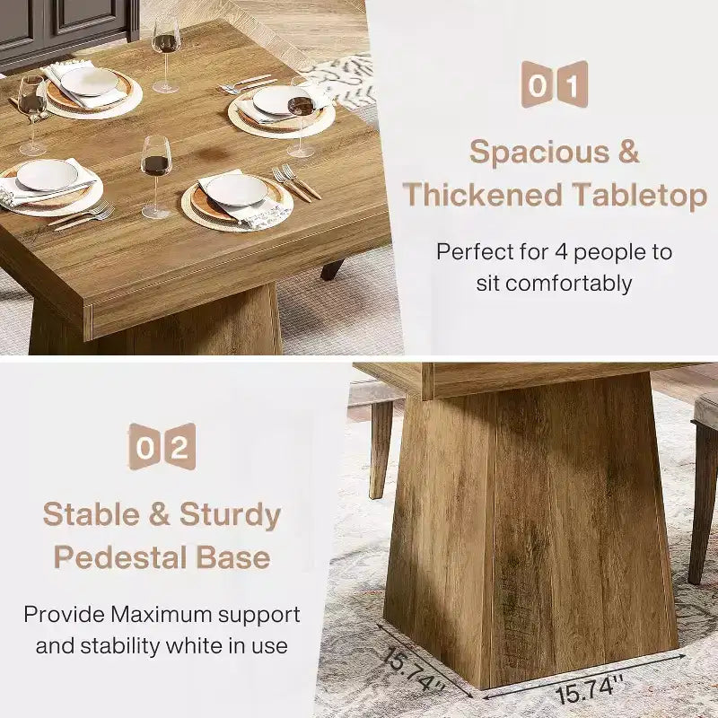 Table à manger carrée Lantine pour 4 personnes, table de cuisine de 80 cm avec base piédestal robuste, table de ferme pour salle à manger, cuisine