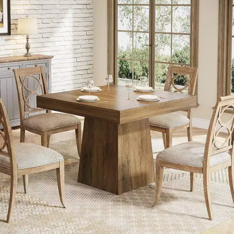 Table à manger carrée Lantine pour 4 personnes, table de cuisine de 80 cm avec base piédestal robuste, table de ferme pour salle à manger, cuisine