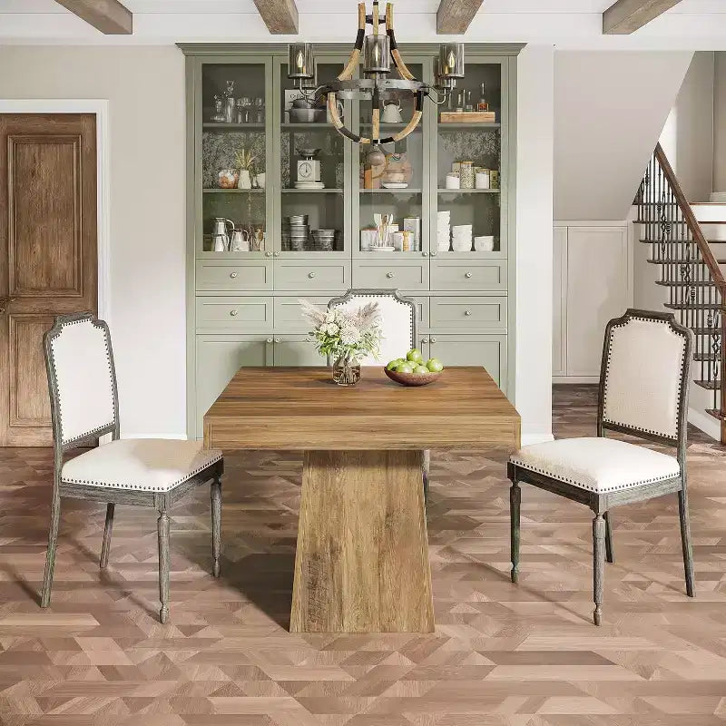 Table à manger carrée Lantine pour 4 personnes, table de cuisine de 80 cm avec base piédestal robuste, table de ferme pour salle à manger, cuisine