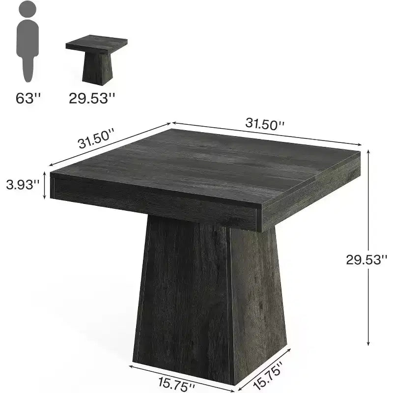Table à manger carrée Lantine pour 4 personnes, table de cuisine de 80 cm avec base piédestal robuste, table de ferme pour salle à manger, cuisine