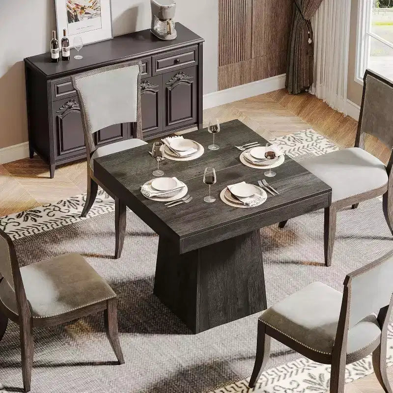 Table à manger carrée Lantine pour 4 personnes, table de cuisine de 80 cm avec base piédestal robuste, table de ferme pour salle à manger, cuisine
