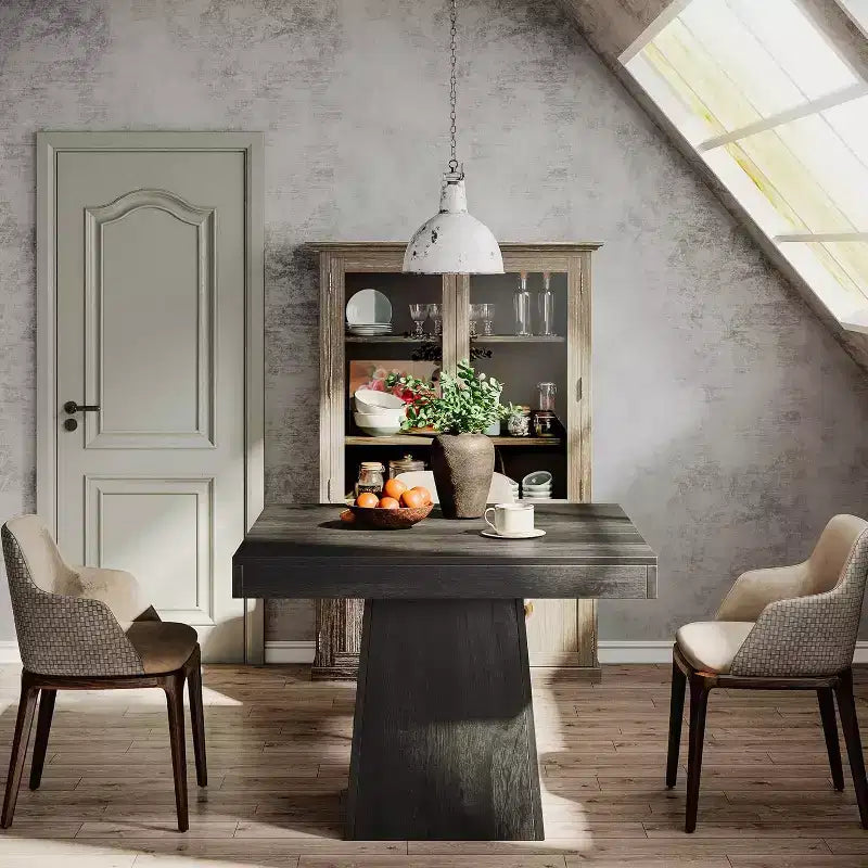 Table à manger carrée Lantine pour 4 personnes, table de cuisine de 80 cm avec base piédestal robuste, table de ferme pour salle à manger, cuisine
