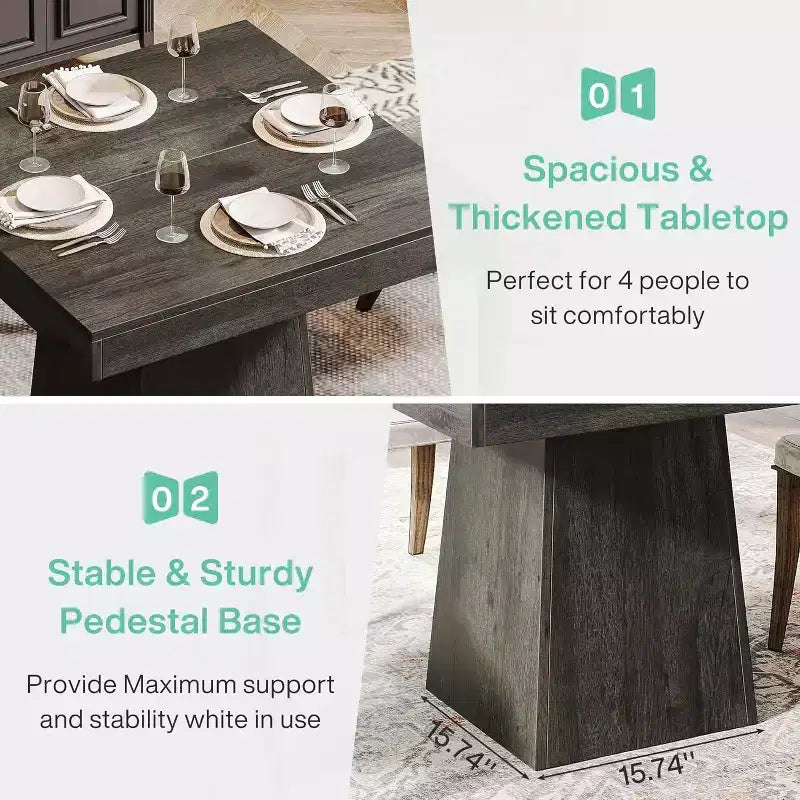 Table à manger carrée Lantine pour 4 personnes, table de cuisine de 80 cm avec base piédestal robuste, table de ferme pour salle à manger, cuisine