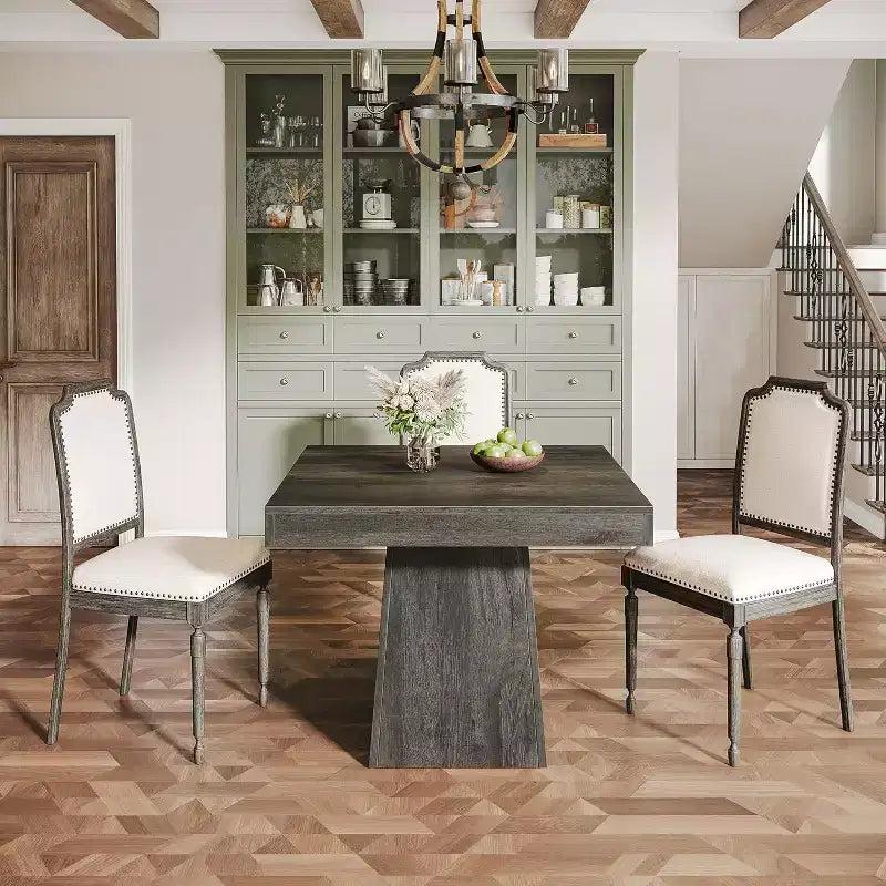 Table à manger carrée Lantine pour 4 personnes, table de cuisine de 80 cm avec base piédestal robuste, table de ferme pour salle à manger, cuisine