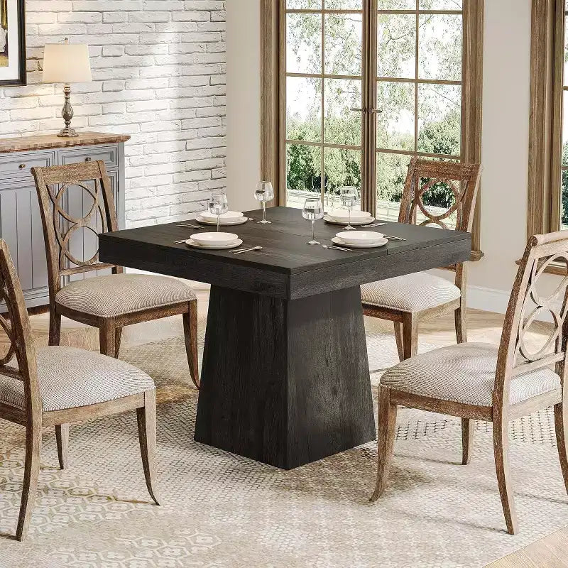 Table à manger carrée Lantine pour 4 personnes, table de cuisine de 80 cm avec base piédestal robuste, table de ferme pour salle à manger, cuisine