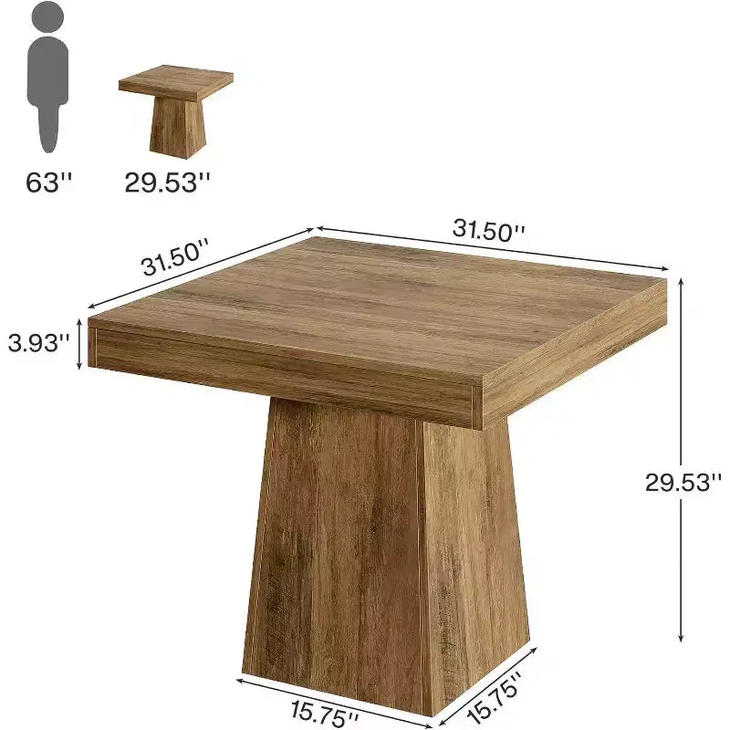 Table à manger carrée Lantine pour 4 personnes, table de cuisine de 80 cm avec base piédestal robuste, table de ferme pour salle à manger, cuisine