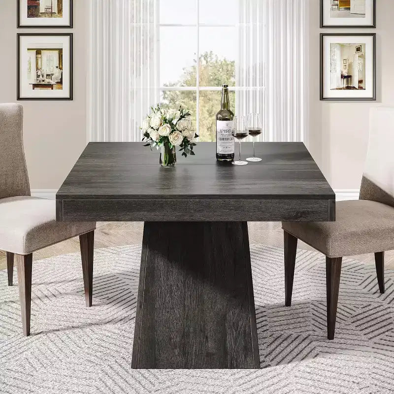 Table à manger carrée Lantine pour 4 personnes, table de cuisine de 80 cm avec base piédestal robuste, table de ferme pour salle à manger, cuisine