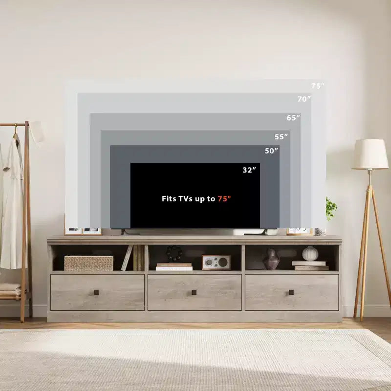 Meuble TV pour téléviseur jusqu'à 80 pouces, meuble de divertissement avec tiroir de rangement et étagères ouvertes, meuble console TV pour salon et chambre à coucher