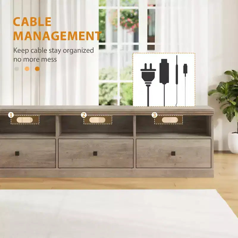 Meuble TV pour téléviseur jusqu'à 80 pouces, meuble de divertissement avec tiroir de rangement et étagères ouvertes, meuble console TV pour salon et chambre à coucher