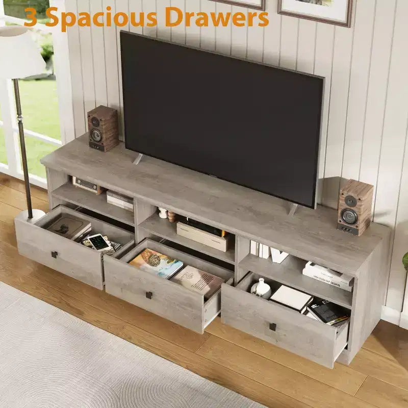 Meuble TV pour téléviseur jusqu'à 80 pouces, meuble de divertissement avec tiroir de rangement et étagères ouvertes, meuble console TV pour salon et chambre à coucher