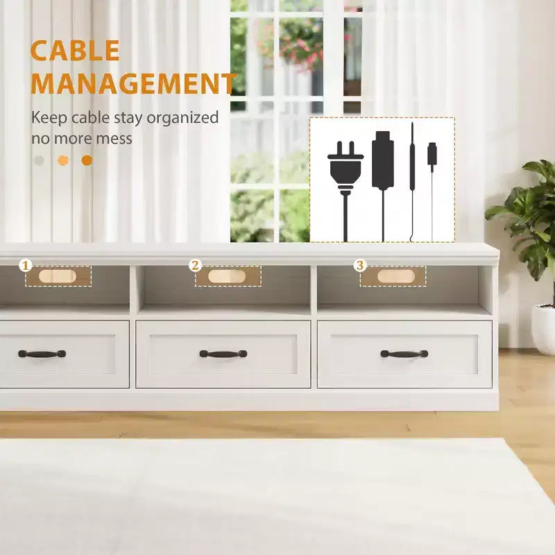 Meuble TV pour téléviseur jusqu'à 80 pouces, meuble de divertissement avec tiroir de rangement et étagères ouvertes, meuble console TV pour salon et chambre à coucher