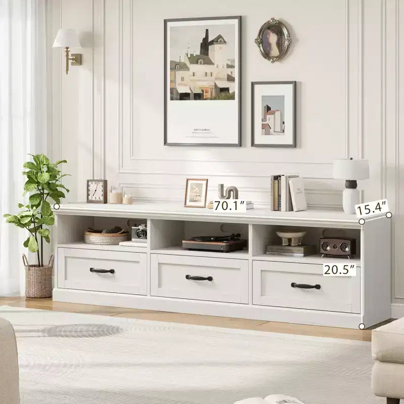 Meuble TV pour téléviseur jusqu'à 80 pouces, meuble de divertissement avec tiroir de rangement et étagères ouvertes, meuble console TV pour salon et chambre à coucher