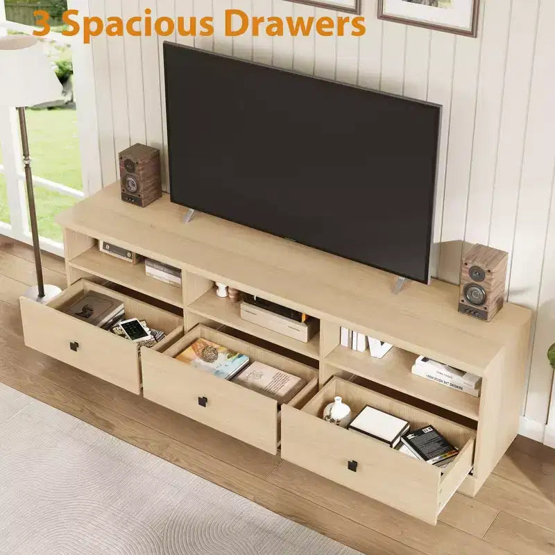 Meuble TV pour téléviseur jusqu'à 80 pouces, meuble de divertissement avec tiroir de rangement et étagères ouvertes, meuble console TV pour salon et chambre à coucher