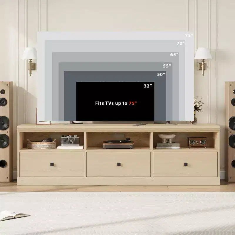 Meuble TV pour téléviseur jusqu'à 80 pouces, meuble de divertissement avec tiroir de rangement et étagères ouvertes, meuble console TV pour salon et chambre à coucher