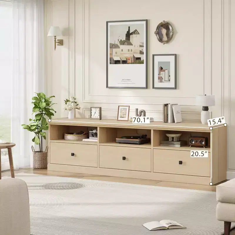 Meuble TV pour téléviseur jusqu'à 80 pouces, meuble de divertissement avec tiroir de rangement et étagères ouvertes, meuble console TV pour salon et chambre à coucher