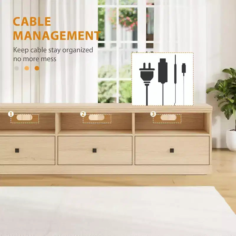 Meuble TV pour téléviseur jusqu'à 80 pouces, meuble de divertissement avec tiroir de rangement et étagères ouvertes, meuble console TV pour salon et chambre à coucher