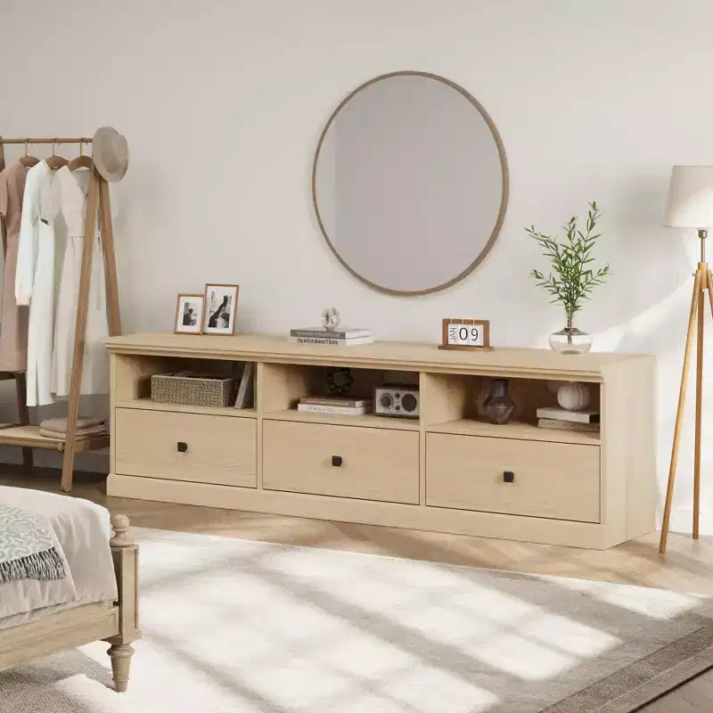 Meuble TV pour téléviseur jusqu'à 80 pouces, meuble de divertissement avec tiroir de rangement et étagères ouvertes, meuble console TV pour salon et chambre à coucher