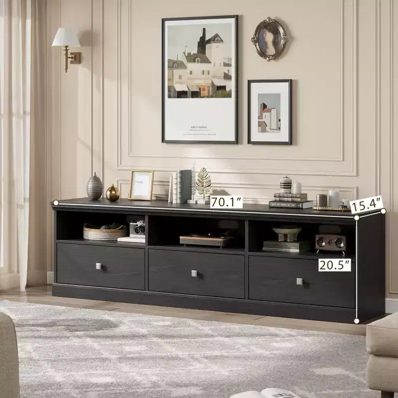 Meuble TV pour téléviseur jusqu'à 80 pouces, meuble de divertissement avec tiroir de rangement et étagères ouvertes, meuble console TV pour salon et chambre à coucher