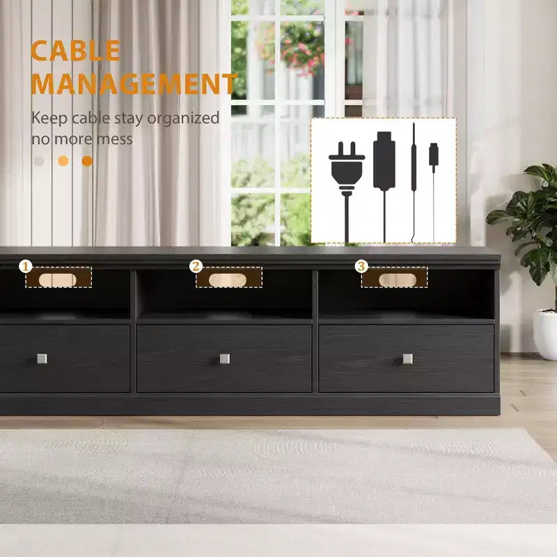 Meuble TV pour téléviseur jusqu'à 80 pouces, meuble de divertissement avec tiroir de rangement et étagères ouvertes, meuble console TV pour salon et chambre à coucher