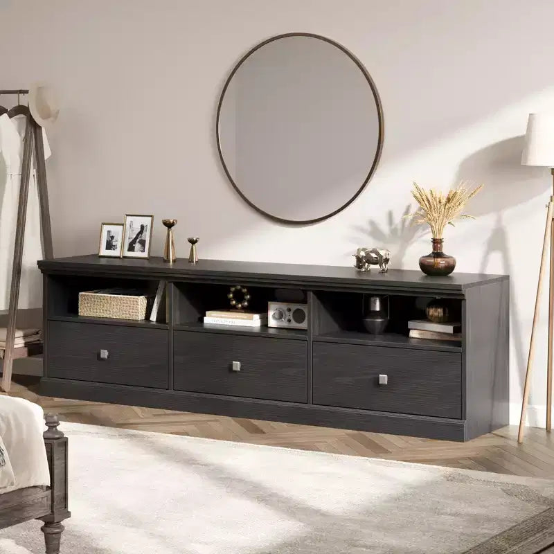 Meuble TV pour téléviseur jusqu'à 80 pouces, meuble de divertissement avec tiroir de rangement et étagères ouvertes, meuble console TV pour salon et chambre à coucher