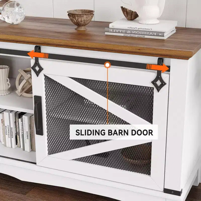 Meuble TV de ferme pour téléviseur de 65/70/75 pouces, meuble de rangement pour centre de divertissement de 65 pouces avec portes coulissantes de grange, meuble console média pour salon