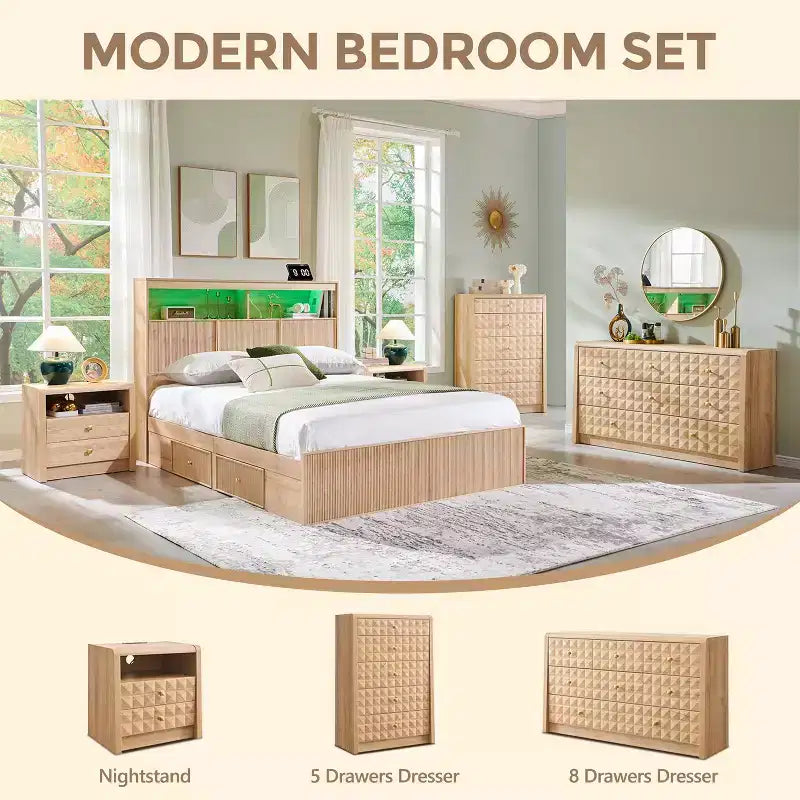Commode à 5 tiroirs SinCiDo pour chambre à coucher, commode haute en bois avec panneau décoratif en losanges, meuble de rangement moderne du milieu du siècle