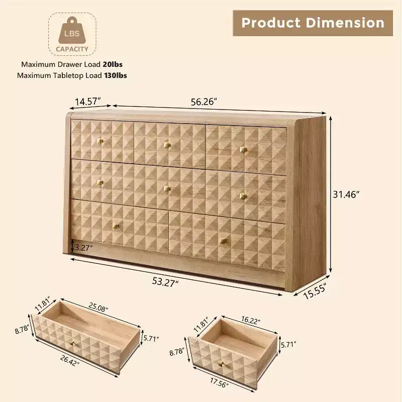 Commode à 5 tiroirs SinCiDo pour chambre à coucher, commode haute en bois avec panneau décoratif en losanges, meuble de rangement moderne du milieu du siècle