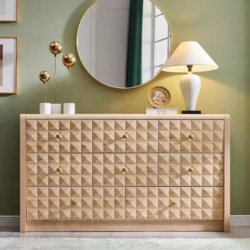 Commode à 5 tiroirs SinCiDo pour chambre à coucher, commode haute en bois avec panneau décoratif en losanges, meuble de rangement moderne du milieu du siècle