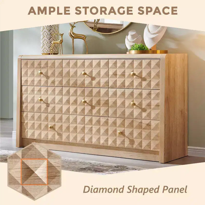 Commode à 5 tiroirs SinCiDo pour chambre à coucher, commode haute en bois avec panneau décoratif en losanges, meuble de rangement moderne du milieu du siècle