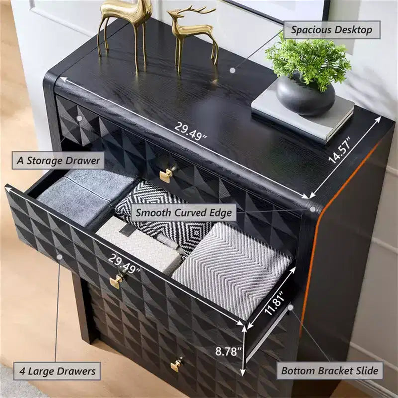 Commode à 5 tiroirs SinCiDo pour chambre à coucher, commode haute en bois avec panneau décoratif en losanges, meuble de rangement moderne du milieu du siècle