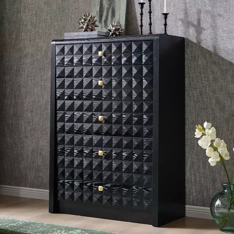 Commode à 5 tiroirs SinCiDo pour chambre à coucher, commode haute en bois avec panneau décoratif en losanges, meuble de rangement moderne du milieu du siècle