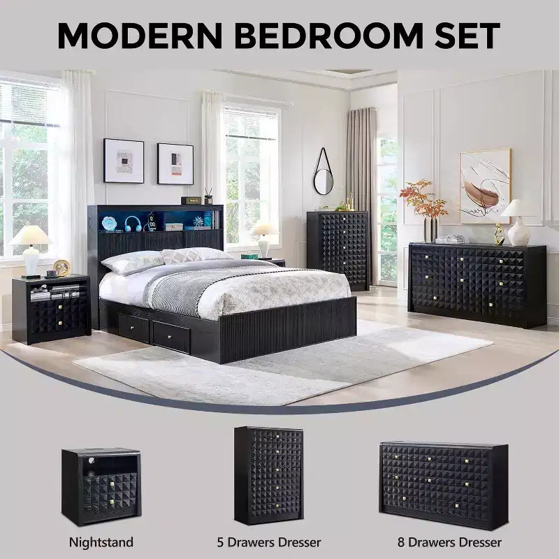 Commode à 5 tiroirs SinCiDo pour chambre à coucher, commode haute en bois avec panneau décoratif en losanges, meuble de rangement moderne du milieu du siècle