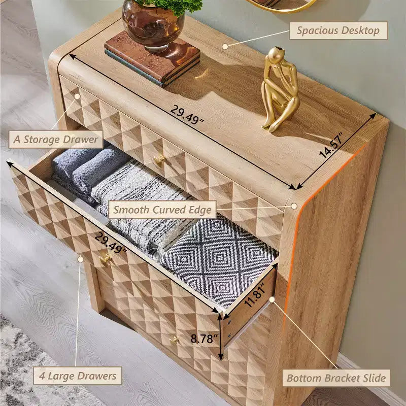 Commode à 5 tiroirs SinCiDo pour chambre à coucher, commode haute en bois avec panneau décoratif en losanges, meuble de rangement moderne du milieu du siècle