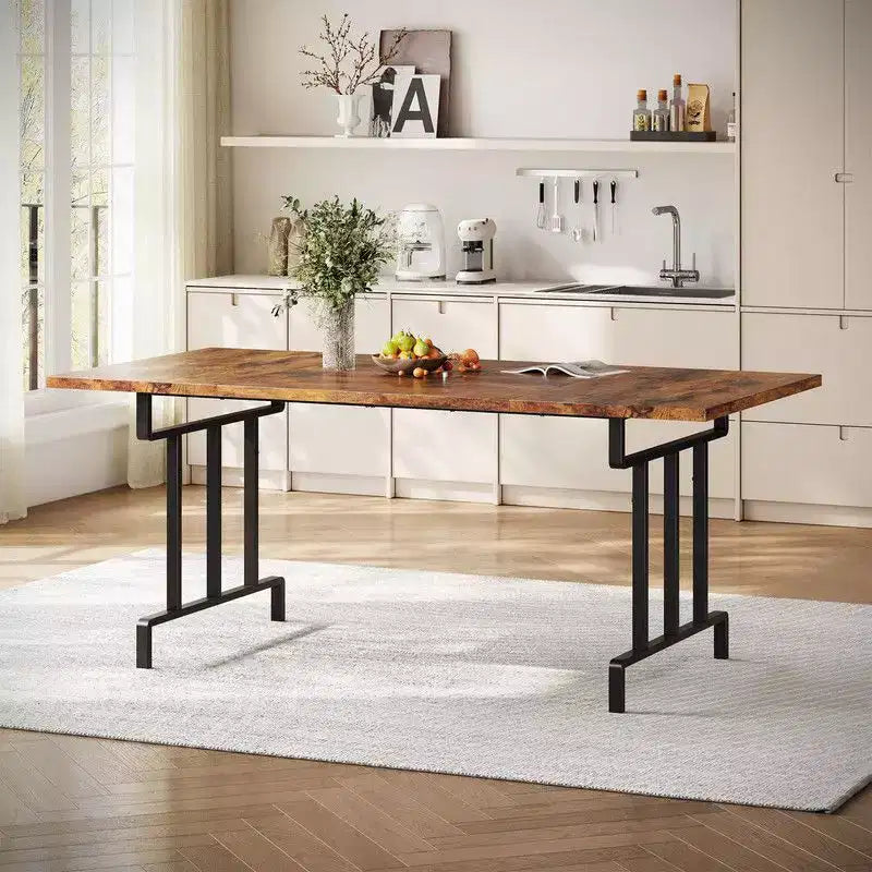 Table à manger, table de cuisine rectangulaire en bois pour 6 personnes 180 cm, ensembles de cuisine industriels de style ferme pour salle à manger