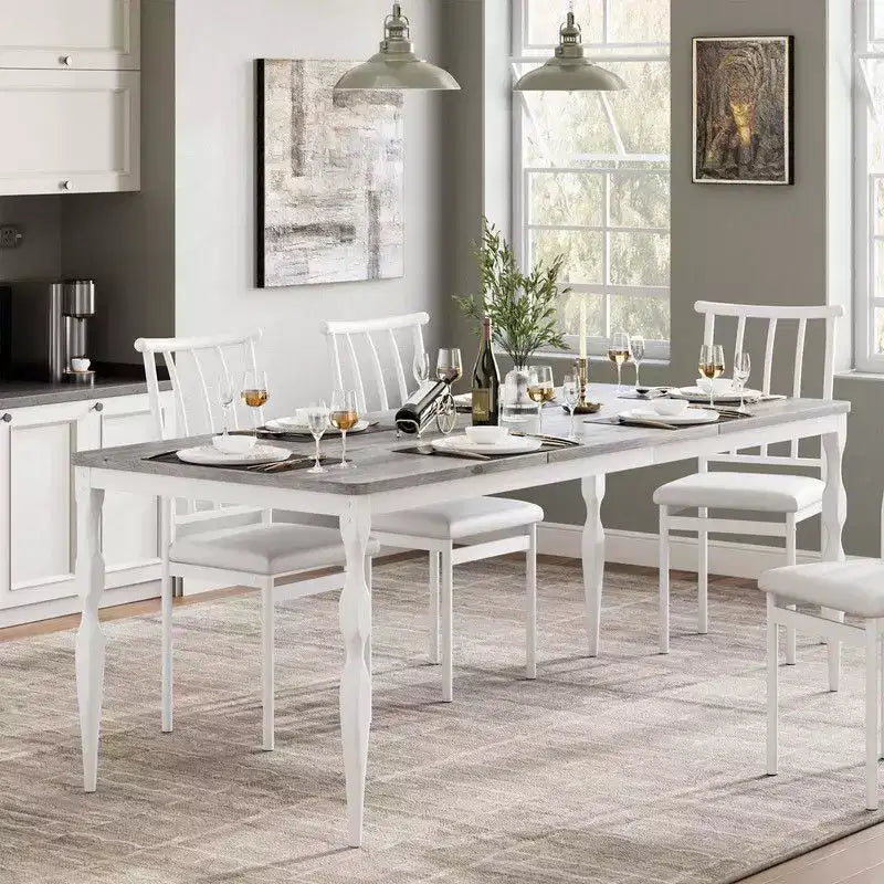 Table à manger rectangulaire pour 6, table de cuisine rustique de 200 cm avec grand plateau