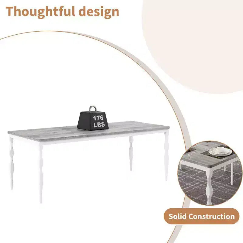 Table à manger rectangulaire pour 6, table de cuisine rustique de 200 cm avec grand plateau