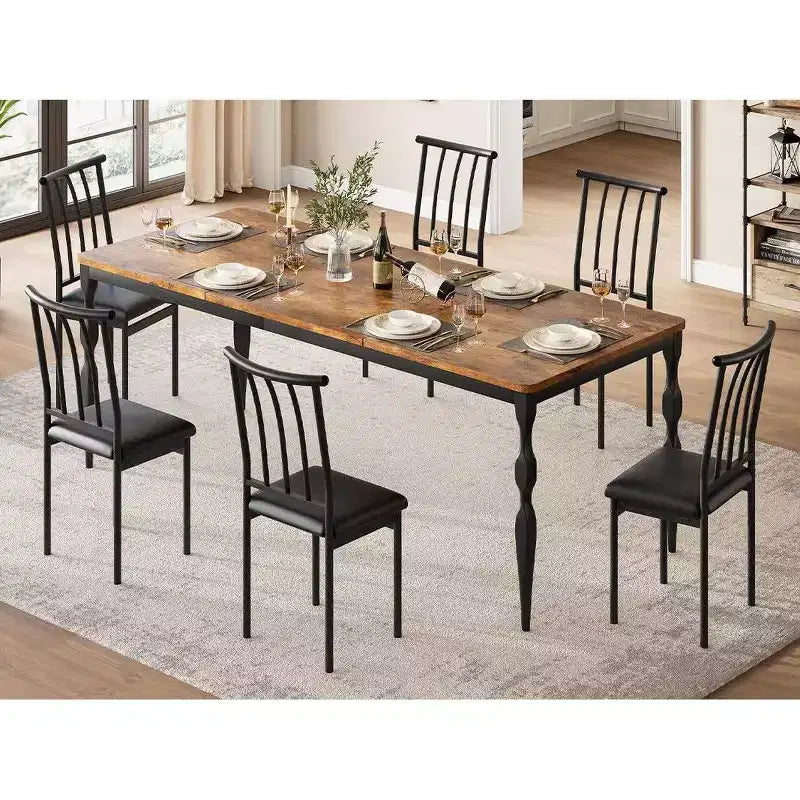 Table à manger rectangulaire pour 6, table de cuisine rustique de 200 cm avec grand plateau
