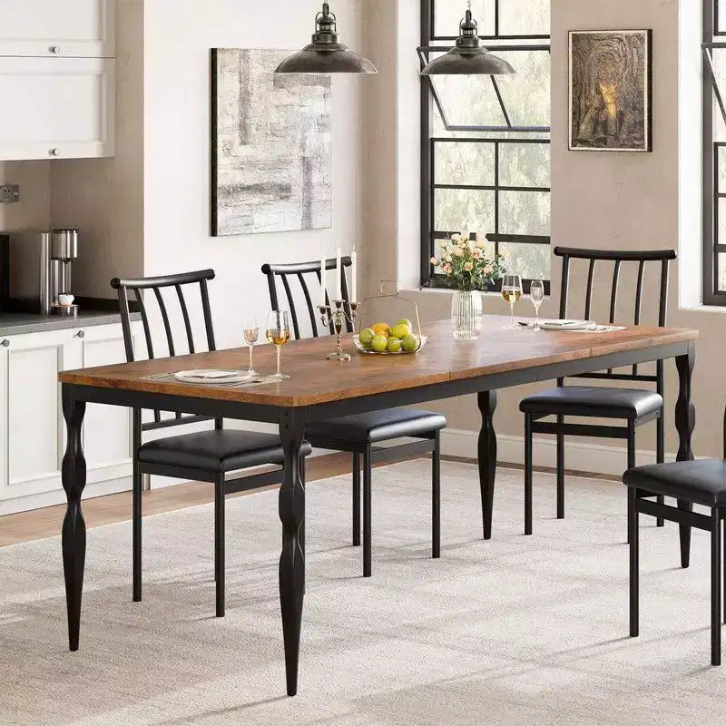 Table à manger rectangulaire pour 6, table de cuisine rustique de 200 cm avec grand plateau