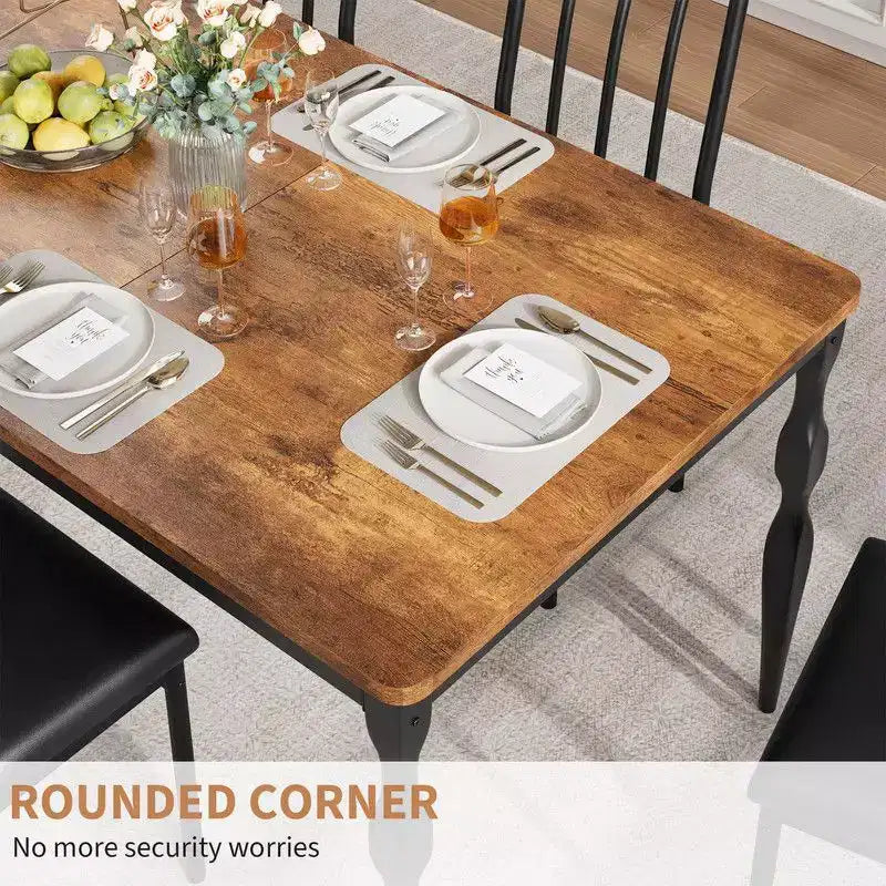 Table à manger rectangulaire pour 6, table de cuisine rustique de 200 cm avec grand plateau