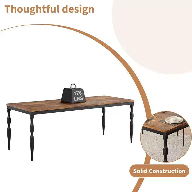 Table à manger rectangulaire pour 6, table de cuisine rustique de 200 cm avec grand plateau