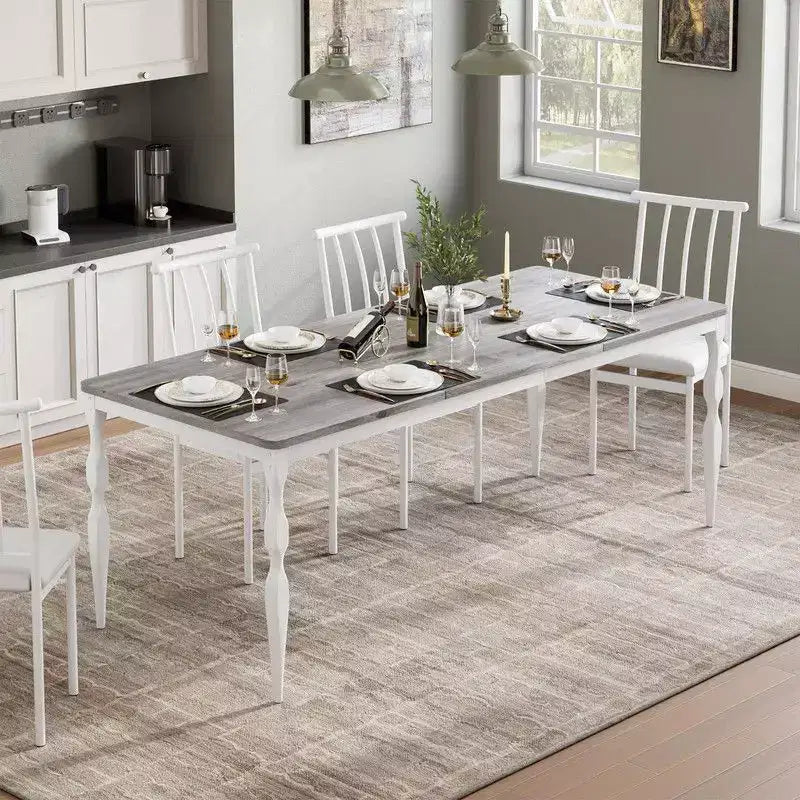 Table à manger rectangulaire pour 6, table de cuisine rustique de 200 cm avec grand plateau