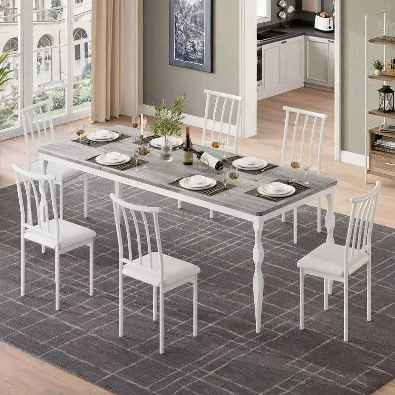 Table à manger rectangulaire pour 6, table de cuisine rustique de 200 cm avec grand plateau
