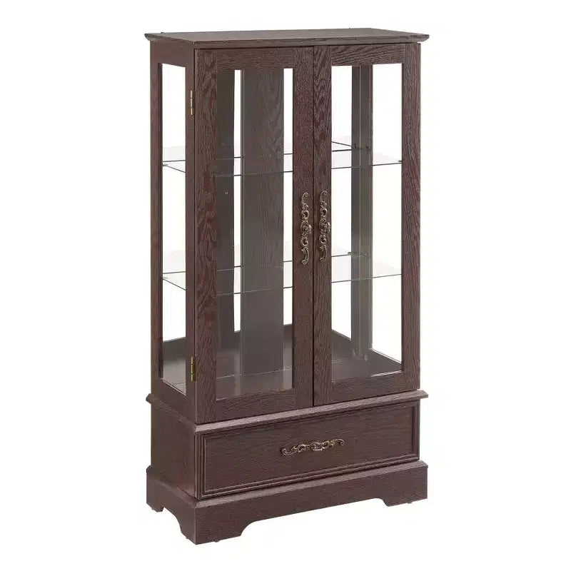 CLIHOME Vitrine en verre éclairée, meuble de rangement de cuisine, vitrine de porcelaine avec étagères réglables