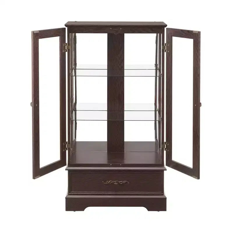 CLIHOME Vitrine en verre éclairée, meuble de rangement de cuisine, vitrine de porcelaine avec étagères réglables