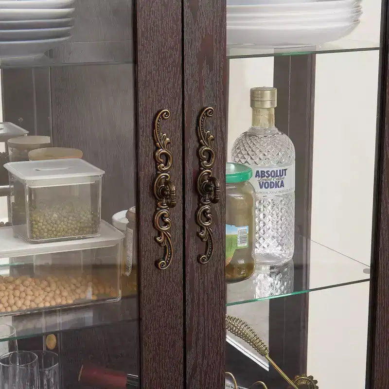 CLIHOME Vitrine en verre éclairée, meuble de rangement de cuisine, vitrine de porcelaine avec étagères réglables